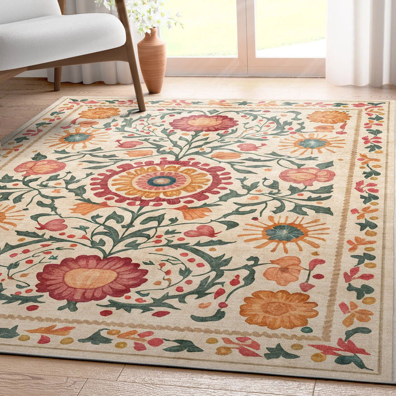 Charlton Home 9'10" x 13' Vintage Floral Beige Flat-Weave Area Rug XTBS3450 - Like New