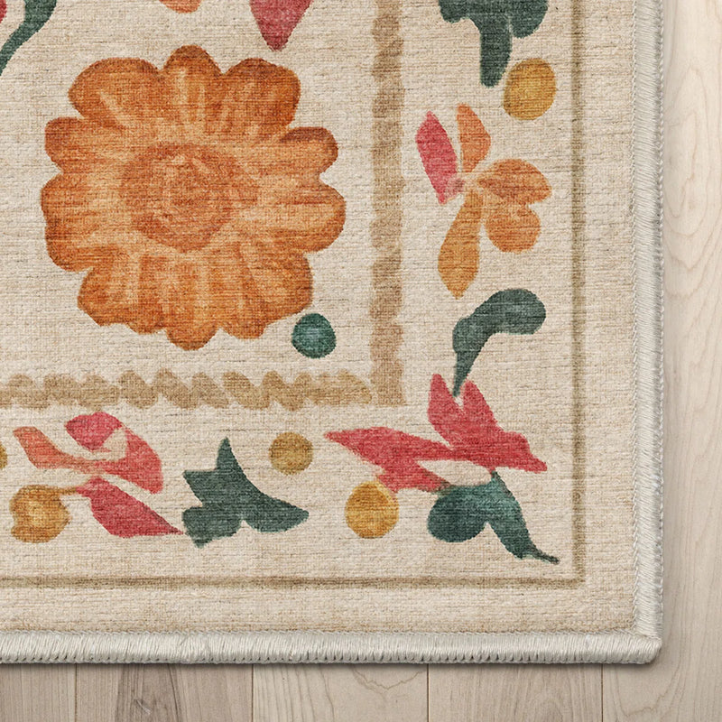 Charlton Home 9'10" x 13' Vintage Floral Beige Flat-Weave Area Rug XTBS3450 - Like New