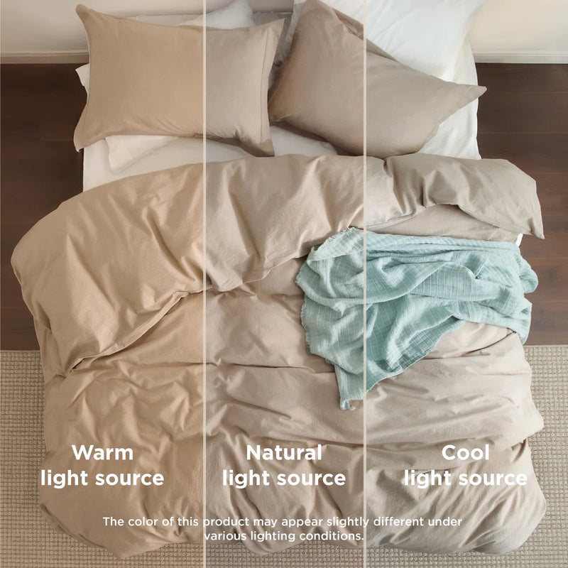 Bedsure 100% Washed Cotton King Duvet Cover With Pillow Sham in Warm Sand BDUR1704 - Refurbished