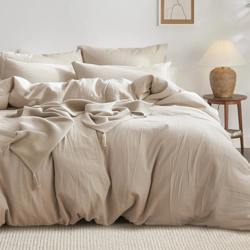 Bedsure 100% Washed Cotton King Duvet Cover With Pillow Sham in Warm Sand BDUR1704 - Refurbished