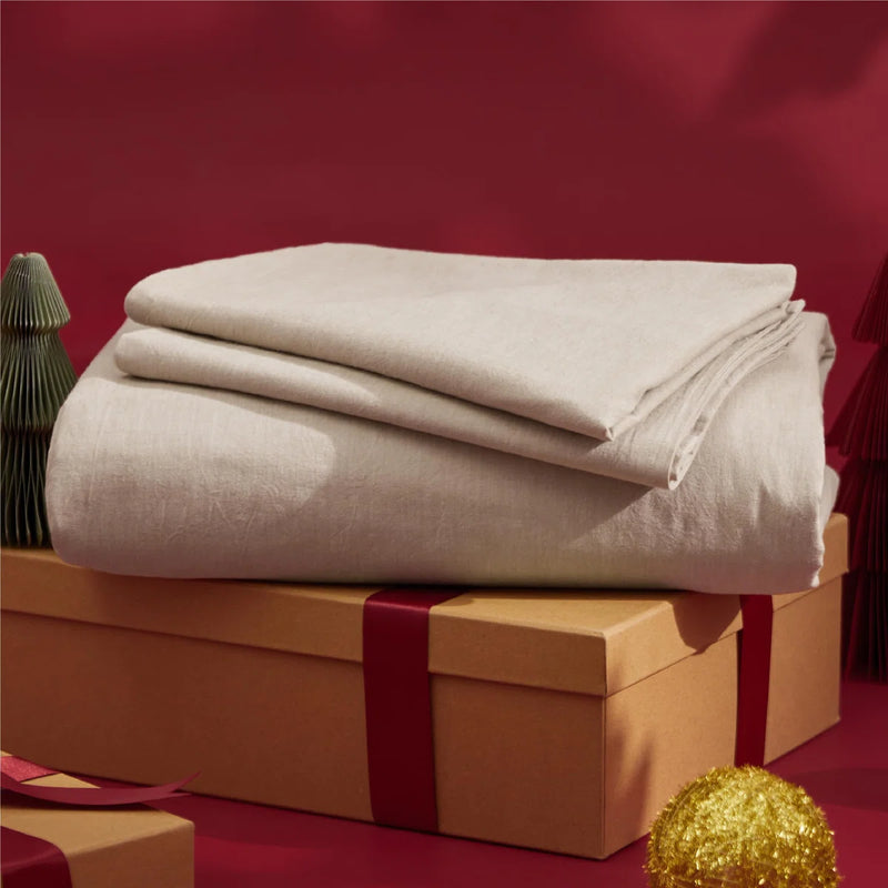 Bedsure 100% Washed Cotton King Duvet Cover With Pillow Sham in Warm Sand BDUR1704 - Refurbished