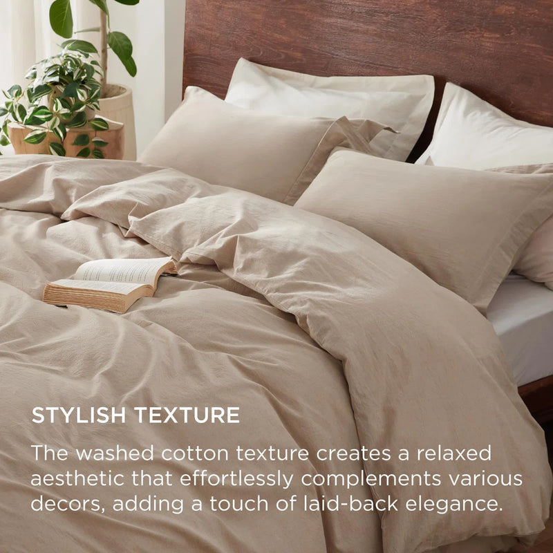 Bedsure 100% Washed Cotton King Duvet Cover With Pillow Sham in Warm Sand BDUR1704 - Refurbished