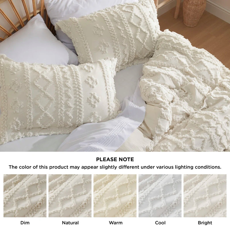 Bedsure Shabby Elegance Embroidery Boho King Duvet Cover with 2 Pillow Shams in Beige BDUR1186 - Refurbished