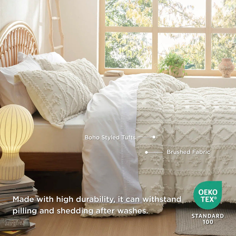 Bedsure Shabby Elegance Embroidery Boho King Duvet Cover with 2 Pillow Shams in Beige BDUR1186 - Refurbished