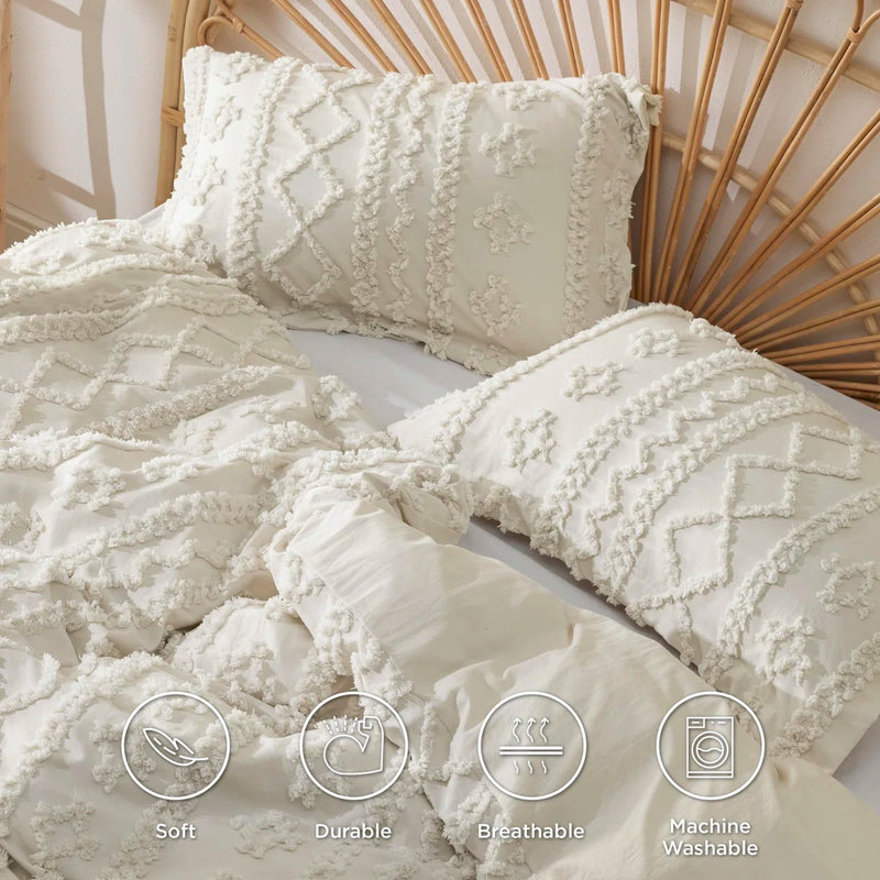 Bedsure Shabby Elegance Embroidery Boho King Duvet Cover with 2 Pillow Shams in Beige BDUR1186 - Refurbished