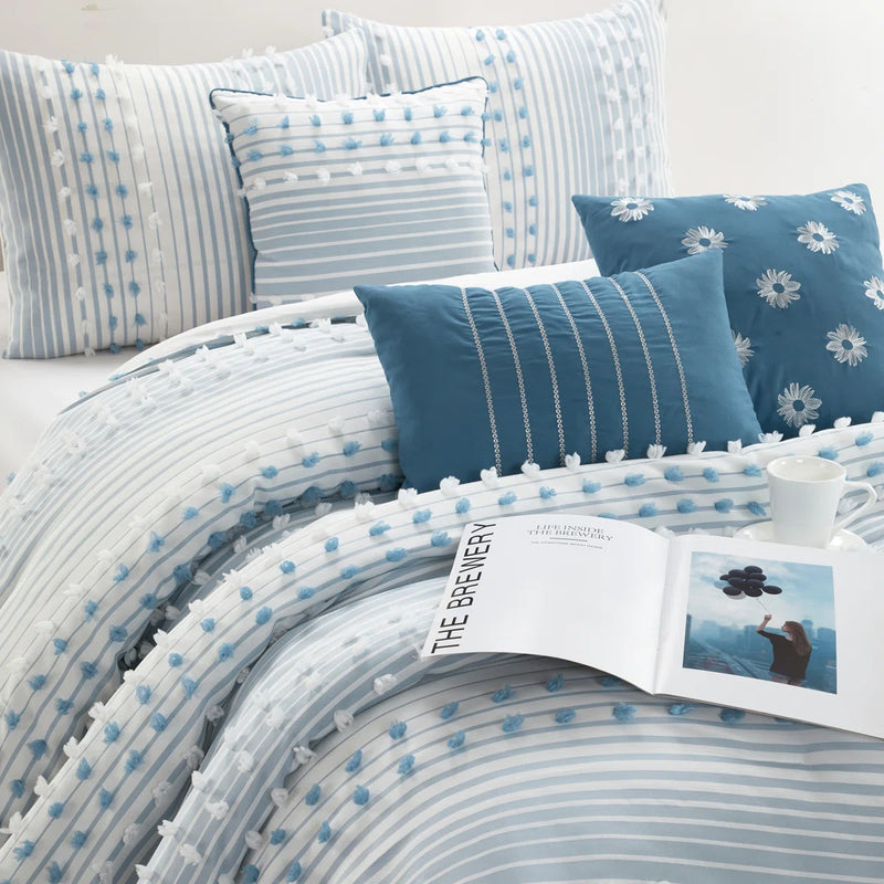 Nanshing America Inc Clarion 7 Piece Chic Striped Queen Comforter Set in Azure C006147740 - Refurbished