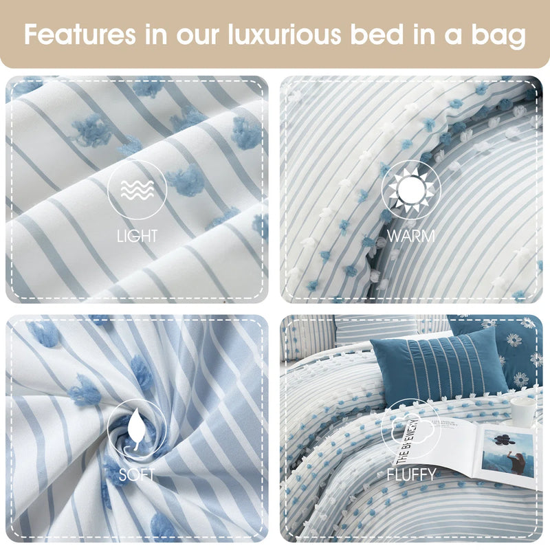 Nanshing America Inc Clarion 7 Piece Chic Striped Queen Comforter Set in Azure C006147740 - Refurbished