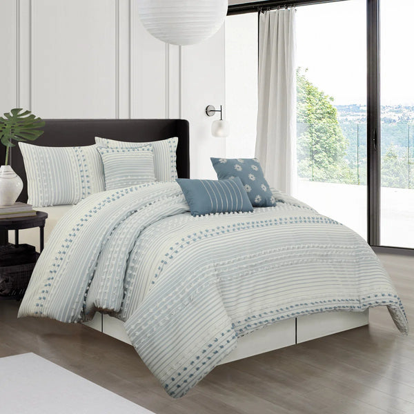 Nanshing America Inc Clarion 7 Piece Chic Striped Queen Comforter Set in Azure C006147740 - Refurbished