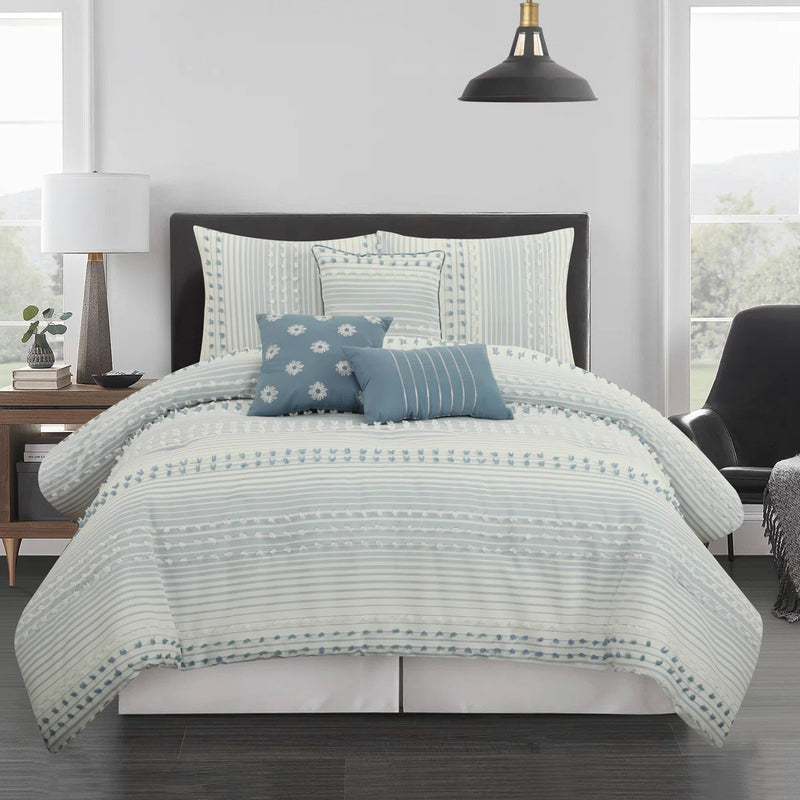 Nanshing America Inc Clarion 7 Piece Chic Striped Queen Comforter Set in Azure C006147740 - Refurbished