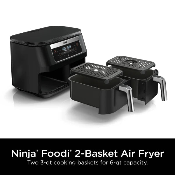 Ninja DZ090 Foodi 6 Quart 5 in 1 DualZone 2 Basket Air Fryer With 2 Independent Frying Baskets Match Cook Smart Finish To Roast Bake Dehydrate