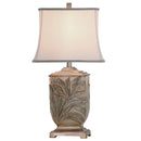 StyleCraft 27.5" White Embossed Foliage Table Lamp with Ivory Fabric Shade