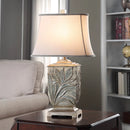 StyleCraft 27.5" White Embossed Foliage Table Lamp with Ivory Fabric Shade