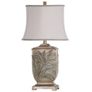 StyleCraft 27.5" White Embossed Foliage Table Lamp with Ivory Fabric Shade