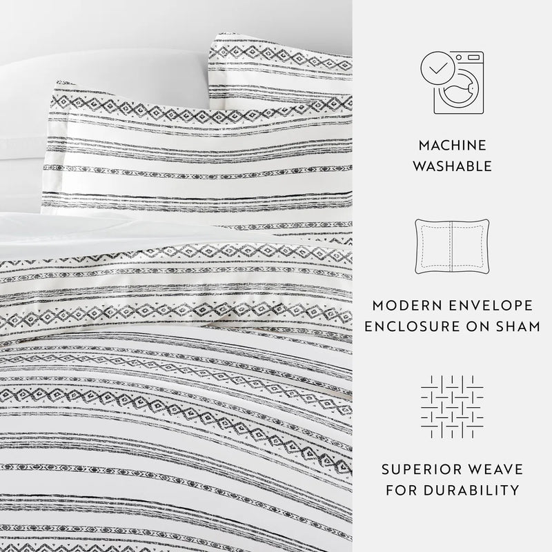 Becky Cameron Geo Threads Pattern King Duvet Cover Set with 2 Pillow Shams C100241283 - Refurbished