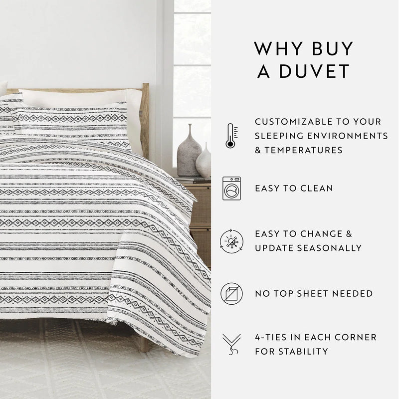 Becky Cameron Geo Threads Pattern King Duvet Cover Set with 2 Pillow Shams C100241283 - Refurbished