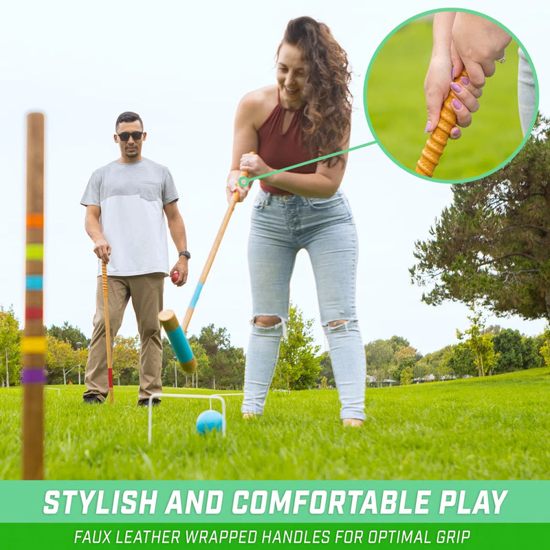Gosports Premium Wood Stained Six Player Croquet Set With Handcrafted Wooden Stand HBWV1509 - Like New