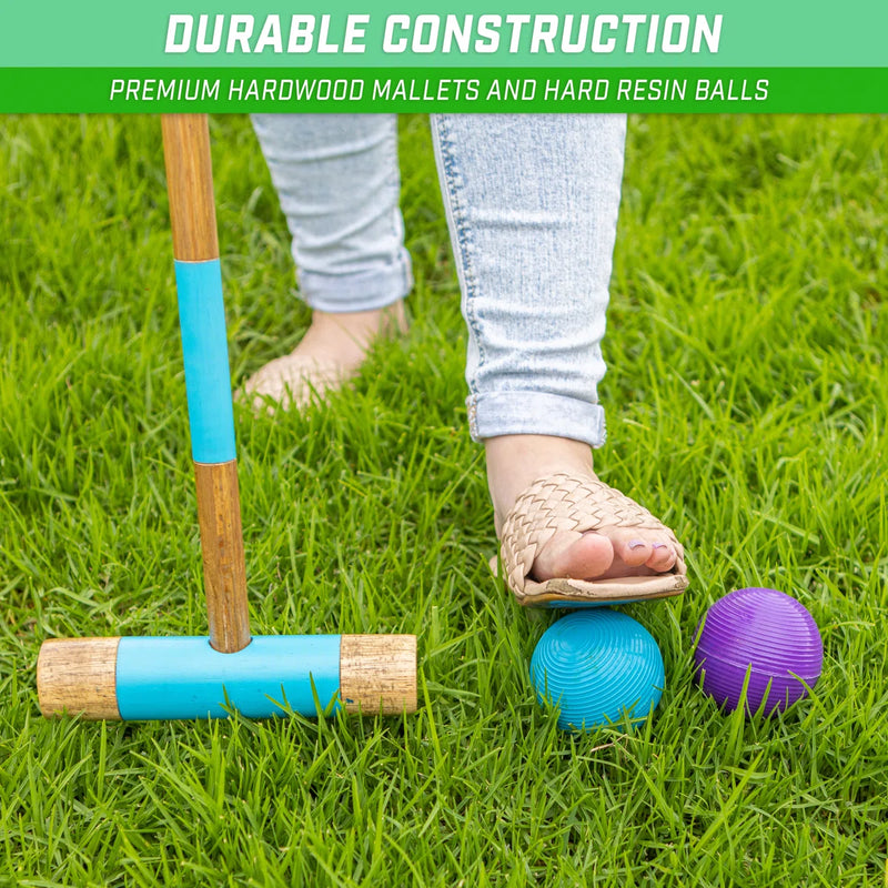 Gosports Premium Wood Stained Six Player Croquet Set With Handcrafted Wooden Stand HBWV1509 - Like New