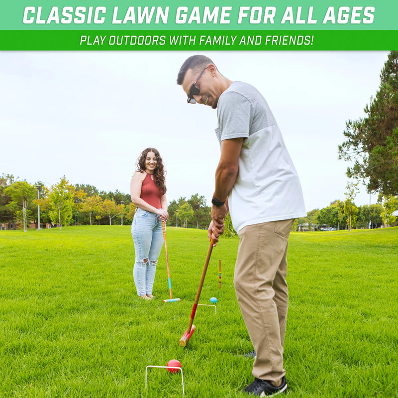 Gosports Premium Wood Stained Six Player Croquet Set With Handcrafted Wooden Stand HBWV1509 - Like New