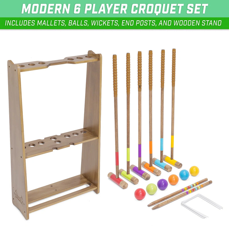 Gosports Premium Wood Stained Six Player Croquet Set With Handcrafted Wooden Stand HBWV1509 - Like New