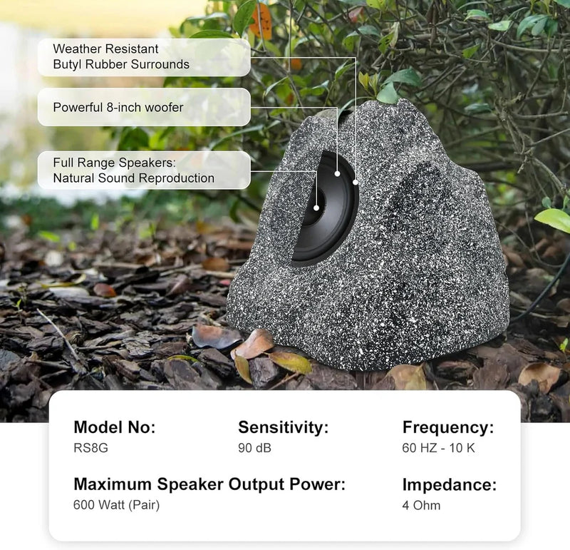 Herdio 8" Outdoor 600w Rock Speakers with Powerful Audio Performance HE-RS8G - Refurbished