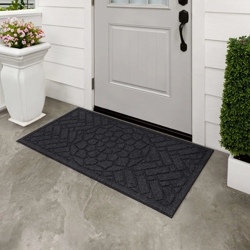 Fleur De Lis Living Kesha Grain 48 in. x 24 in. Non-Slip Outdoor Door Mat - Onyx C001198792 - Refurbished
