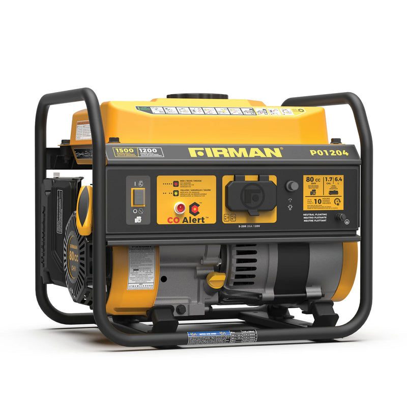 Firman Power Equipment Gas Portable Generator 1500W Recoil Start with CO Alert P01204 - Refurbished