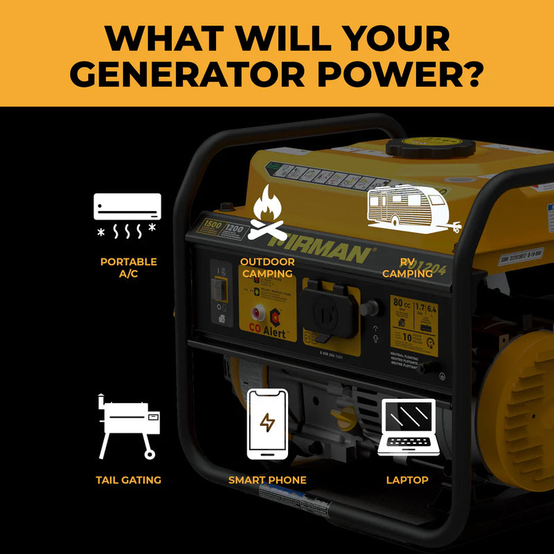 Firman Power Equipment Gas Portable Generator 1500W Recoil Start with CO Alert P01204 - Refurbished