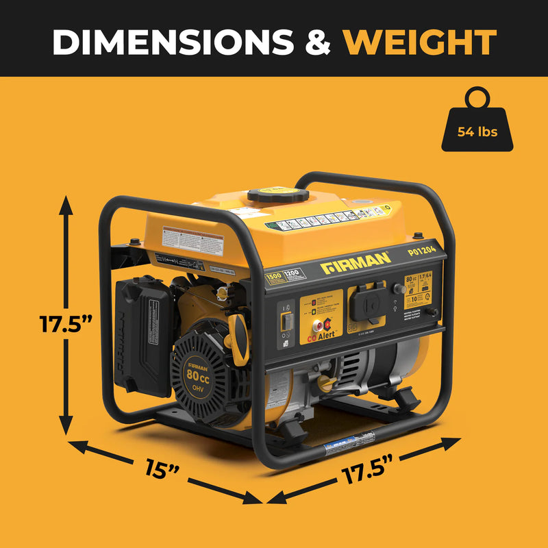 Firman Power Equipment Gas Portable Generator 1500W Recoil Start with CO Alert P01204 - Refurbished