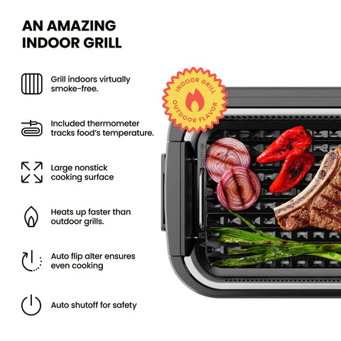 AccuGrill Smokeless Indoor Grill with Thermometer Probe RJ23-SG-PL-CA - Refurbished