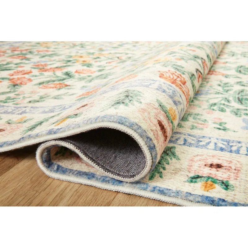 Rifle Paper Co. x Loloi 5' x 7'6" Eden Mughal Garden Cream Rug feat CloudPile RPCL1056 - Like New
