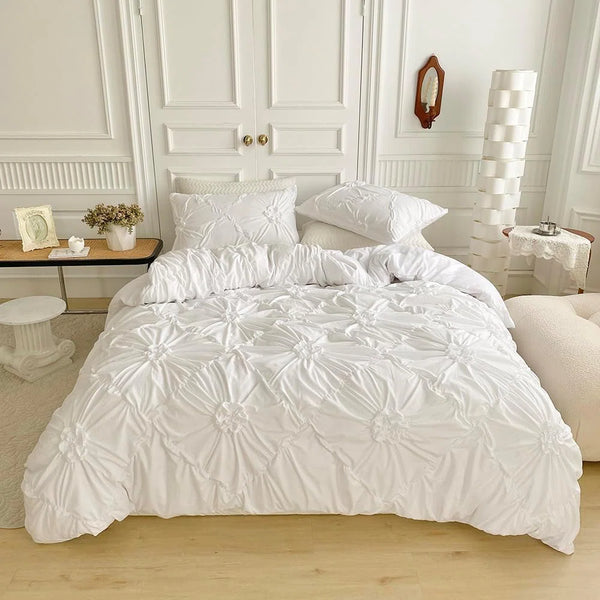 Nayoroom Rustic French Style Flower Pinch King Duvet Cover Set C110688140 - Like New
