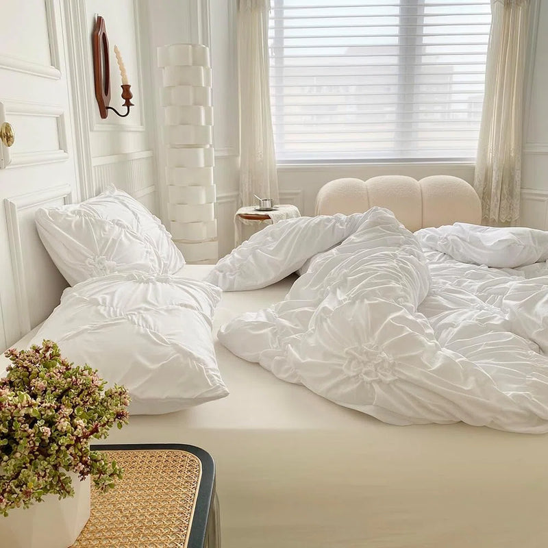 Nayoroom Rustic French Style Flower Pinch King Duvet Cover Set C110688140 - Like New