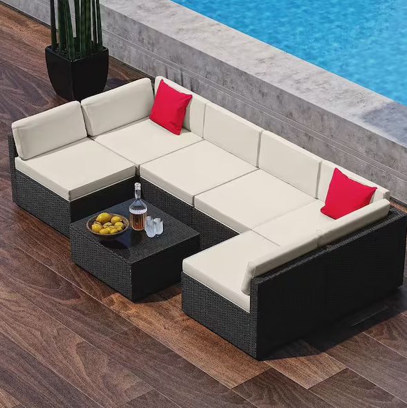 Hearth & Harbor 3-Piece Black Wicker Outdoor Patio Furniture *with only 2 Chairs & Coffee Table* in Off White NB-PFW-7-B/OW - Like New