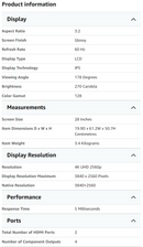 Gawfolk 28 inch UHD 4K Computer Monitor