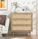 Eumyviv 3-Drawer Rattan Dresser, Rustic Oak *Wood Knobs