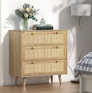 Eumyviv 3-Drawer Rattan Dresser, Rustic Oak *Wood Knobs
