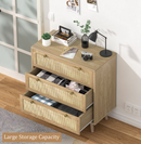 Eumyviv 3-Drawer Rattan Dresser, Rustic Oak *Wood Knobs