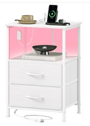 Somdot 2-Drawer Nightstand with Charging Station & Adjustable LED Lights