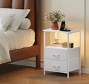 Somdot 2-Drawer Nightstand with Charging Station & Adjustable LED Lights