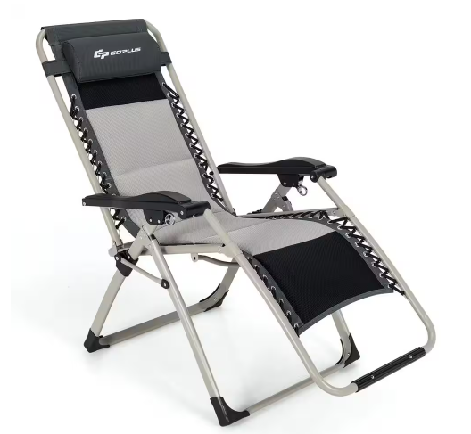 Costway Padded 0-Gravity Outdoor Lounge Chair Adjustable Folding Reclining Lounge A1Q2-10N34-A7DK-1 - Refurbished