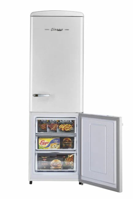 Unique 24 inch 12 cu Retro Bottom Mount Fridge *Frontal Damage* UGP-330L W AC - Marshmallow White - Scratch and Dent