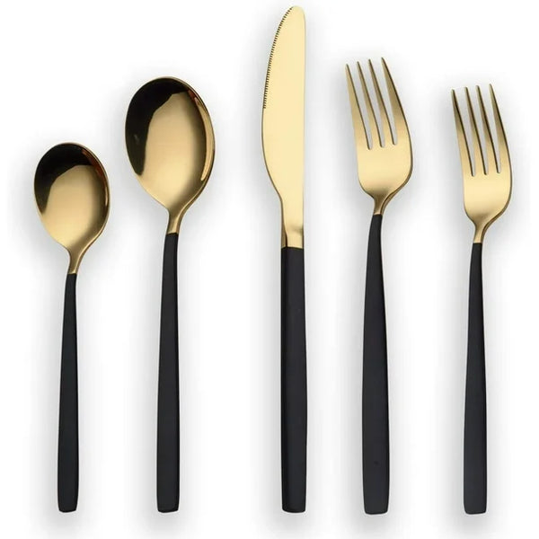 Berglander 20 Piece Titanium Black and Golden Plated Stainless Steel Flatware Set 5ZPJ27AW98LD - Refurbished