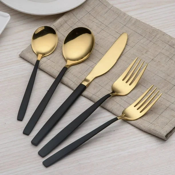 Berglander 20 Piece Titanium Black and Golden Plated Stainless Steel Flatware Set 5ZPJ27AW98LD - Refurbished