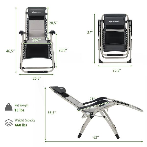 Costway Padded 0-Gravity Outdoor Lounge Chair Adjustable Folding Reclining Lounge A1Q2-10N34-A7DK-1 - Refurbished