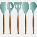 Zulay Kitchen 5 Piece Silicone Utensil Set Wood Handle Non-Stick Cooking Tools