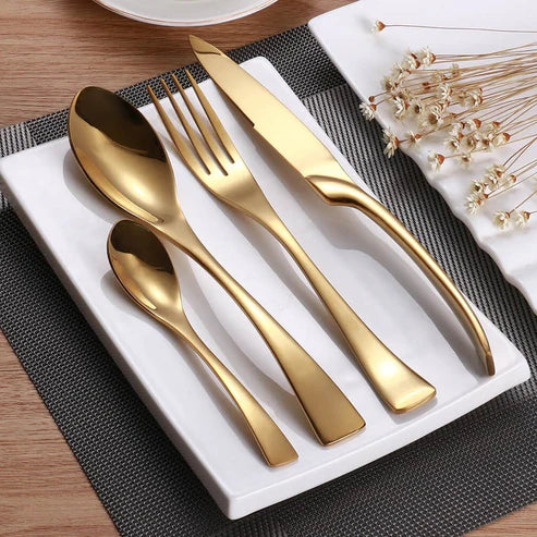 Lemeya 24 Piece Gold Modern Flatware Set 663591198312 - Like New