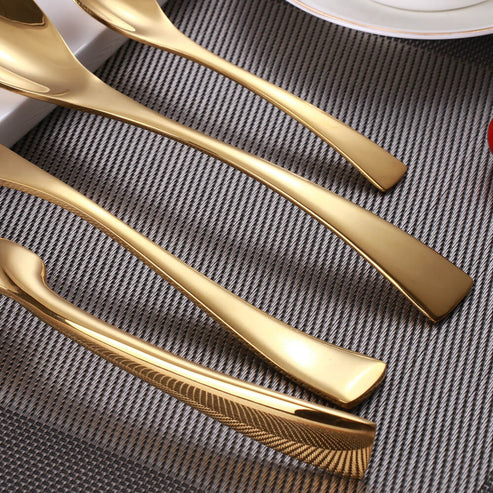 Lemeya 24 Piece Gold Modern Flatware Set 663591198312 - Like New