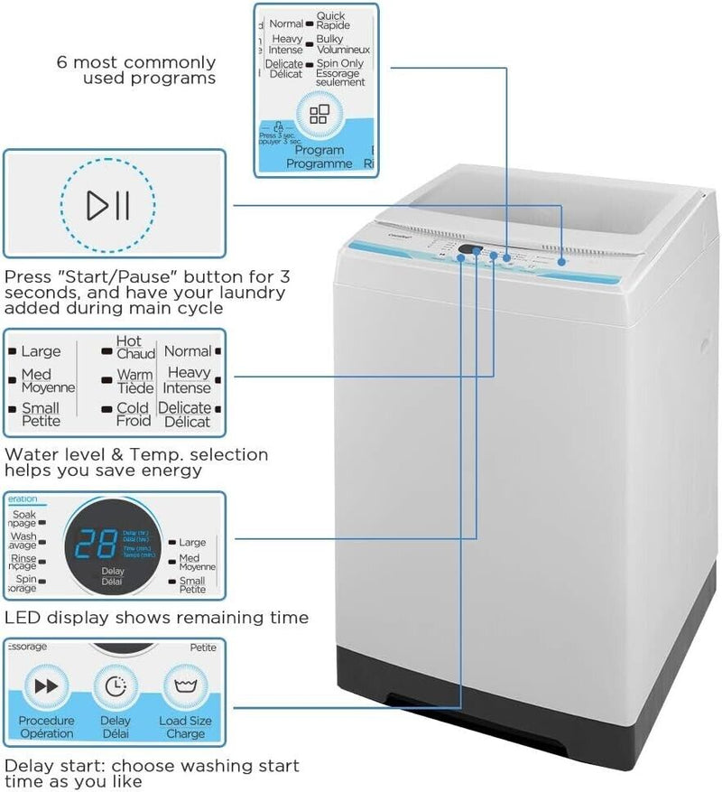 Comfee 1.8 cu Portable Top Loading Washer CV18DPWBL0RC0 - Refurbished