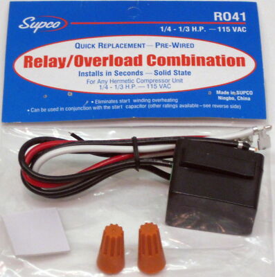 SUPCO Refrigerator Relay Overload FOR 1/4 - 1/3 HP Compressors 115 Volts
