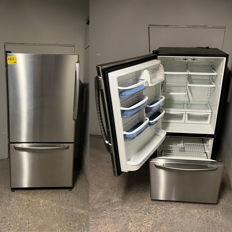 Used GE 33" Stainless Steel Counter-Depth Bottom Mount Fridge